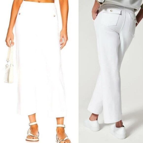 Spanx stretch twill bright white wide leg pants high rise sailor crop - Picture 1 of 13